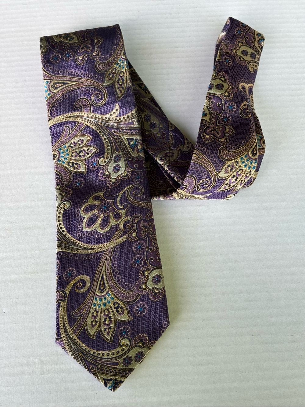 Vintage Principe Made in Italy Purple Gold Paisley 100% Silk Tie Formal Classic